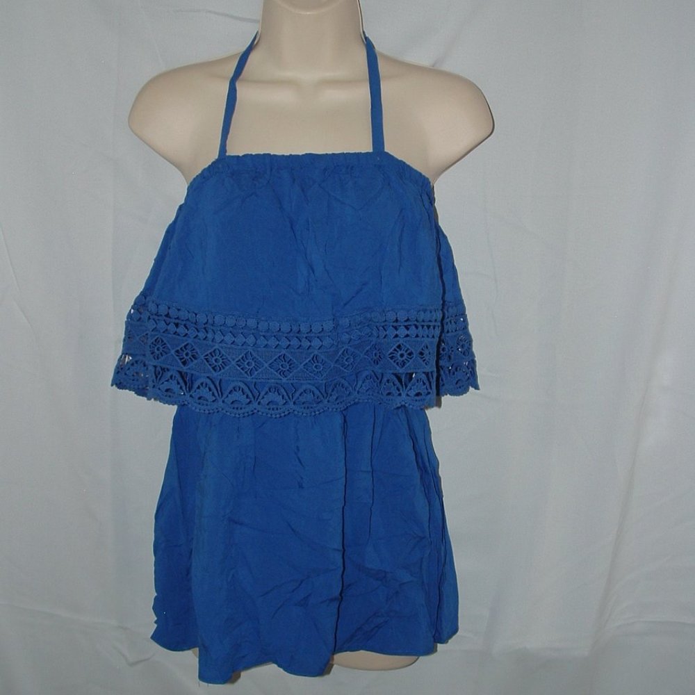 NEW Blue Jr Sz Medium Casual Wear Tiered Tunic Halter Sun Top